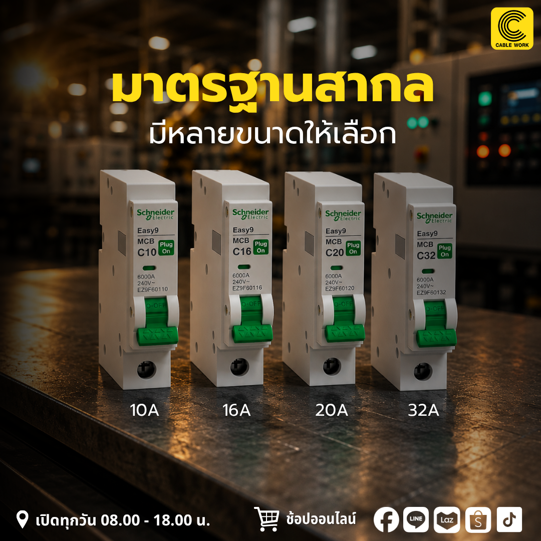 Schneider MCB ชนิด Plug-On 1p 10A (EZ9F60110) 16A (EZ9F60116) 20A (EZ9F60120) 32A (EZ9F60132)