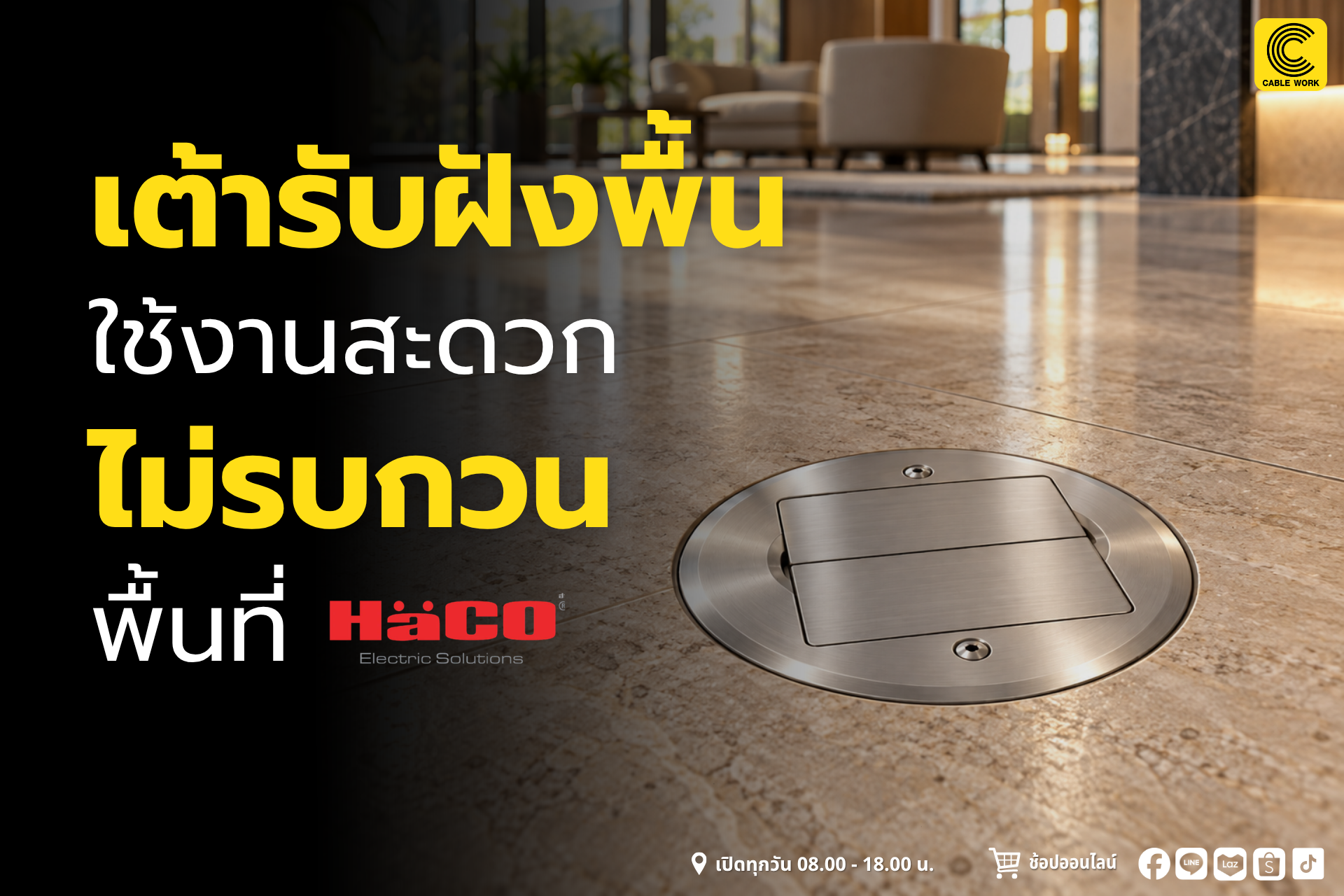 HACO เต้ารับฝังพื้น รุ่น HSI-12SW/P เต้ารับฝังพื้นทรงกลม